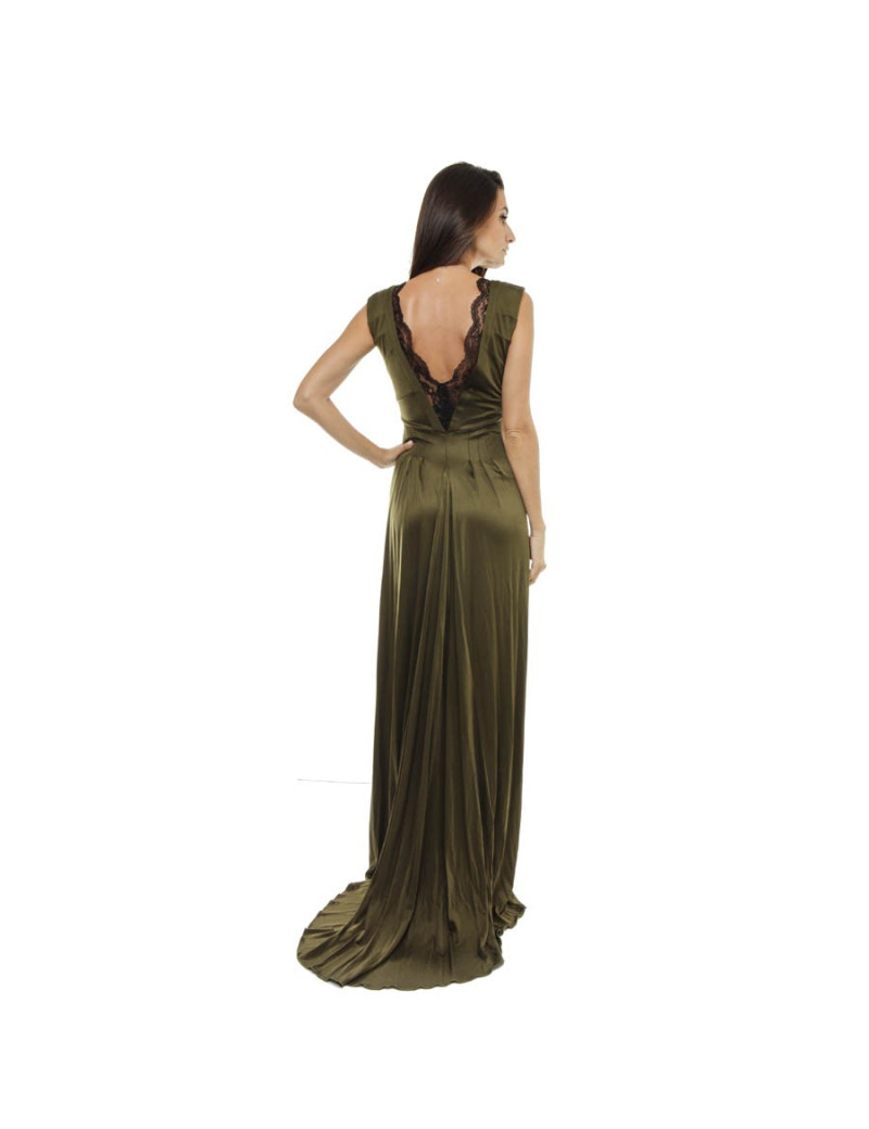 CHRISTIAN LACROIX soft evening own in khaki green satin viscose Size 40FR