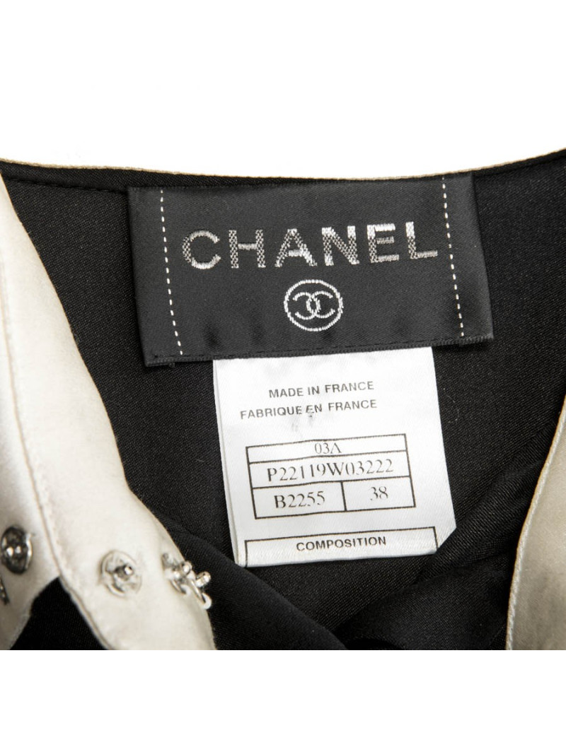 Robe CHANEL T 38 FR noire avec col blanc en soie