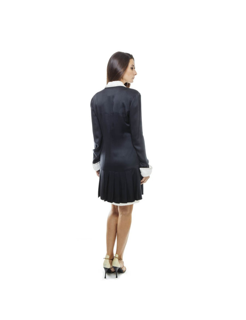 Robe CHANEL T 38 FR noire avec col blanc en soie