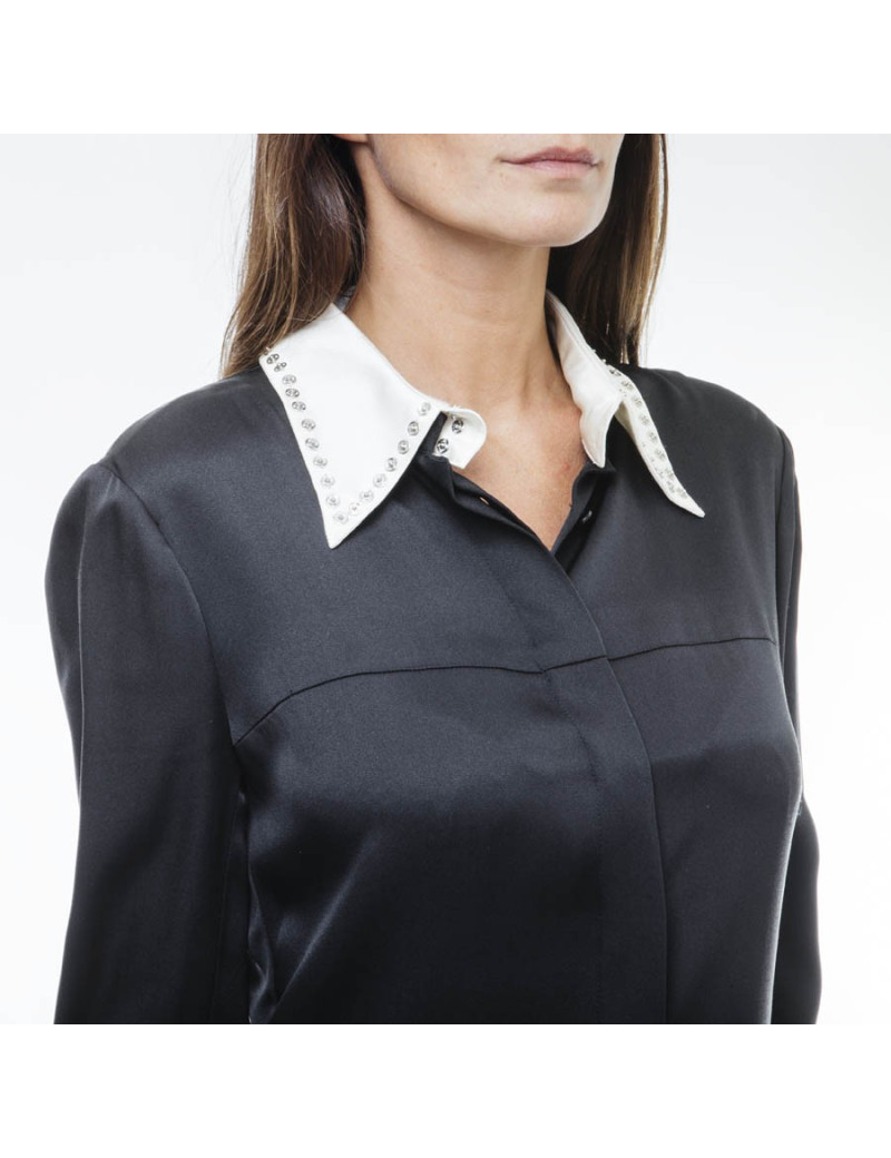 Robe CHANEL T 38 FR noire avec col blanc en soie