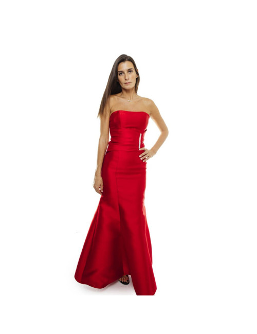 KAREN MILLEN T 34 red satin long evening gown