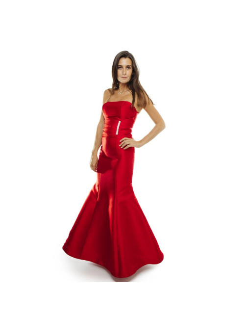 KAREN MILLEN T 34 red satin long evening gown