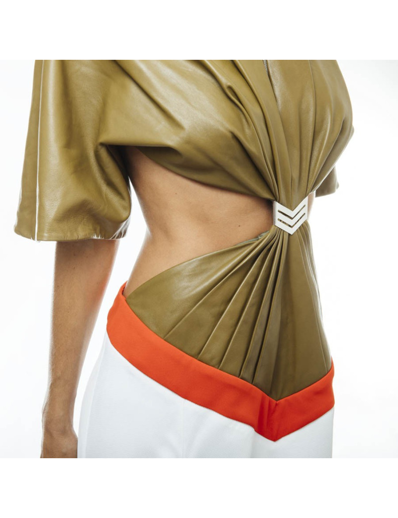 Robe THIERRY MUGLER T 38 en cuir et tissu 