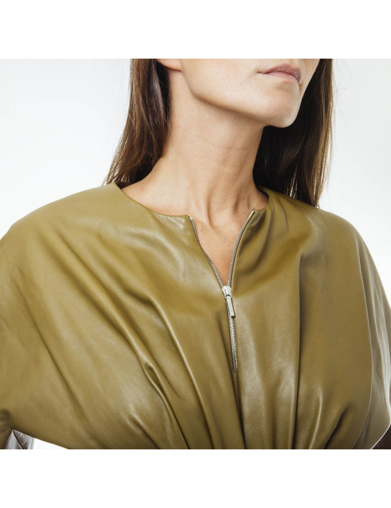 Robe THIERRY MUGLER T 38 en cuir et tissu 