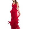 ELIE SAAB evening dress in red chiffon size 38FR