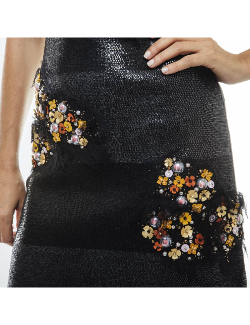 Chanel 'Paris Monaco' collection black embroidered dress in wool and silk Size 36FR