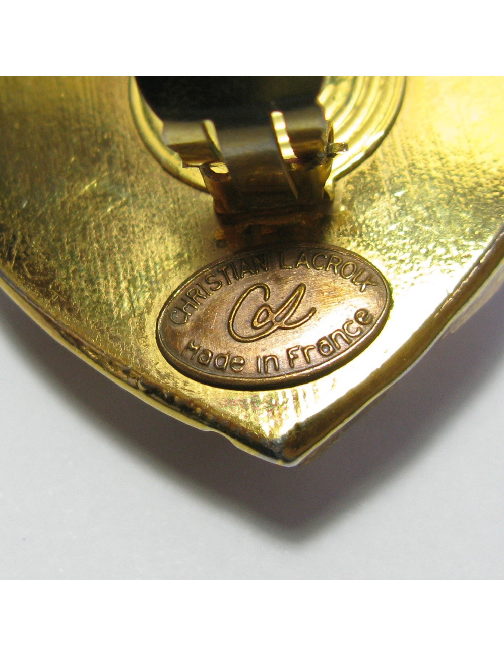 CHRISTIAN LACROIX  heart clip-on earrings in gilded metal, rhinestones and pearls