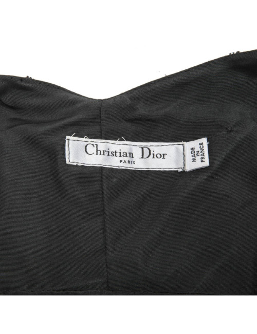 CHRISTIAN DIOR T 42 FR cocktail dress in black finely ribbed silk and black pearls