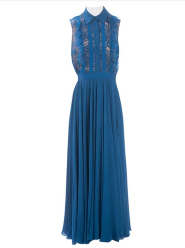 Robe longue ELIE SAAB en soie bleue occasion certifiée authentique
