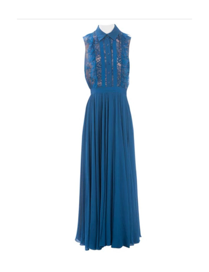 ELIE SAAB evening dress in blue silk size 38FR