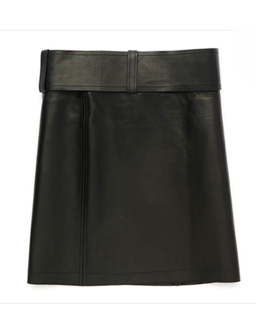 CELINE t 38 black leather wide belt skirt
