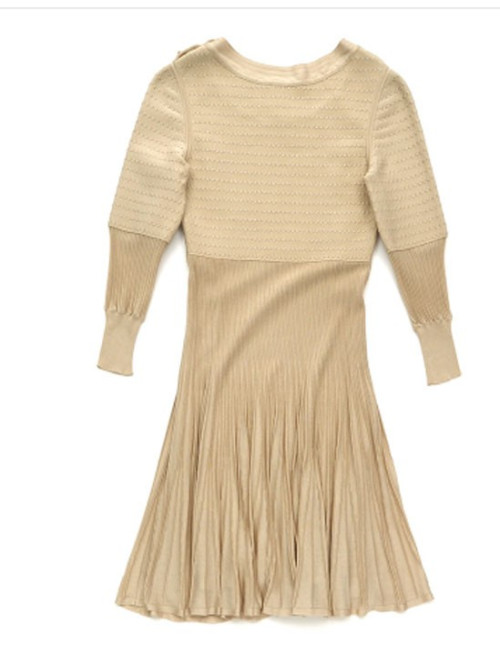  CHANEL dress 34FR in beige viscose and Stretch silk 