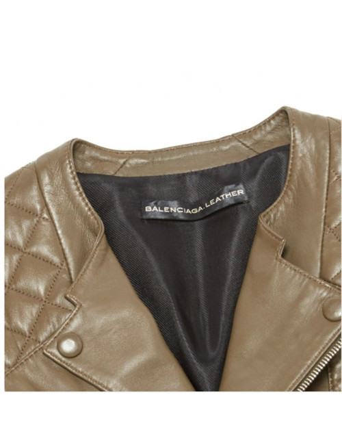 Perfecto BALENCIAGA T 38 en cuir d'agneau taupe