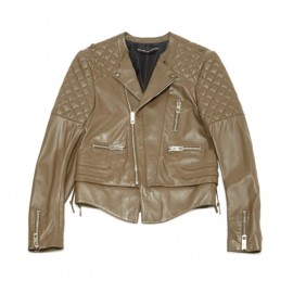 BALENCIAGA 38FR perfecto jacket in taupe lamb leather
