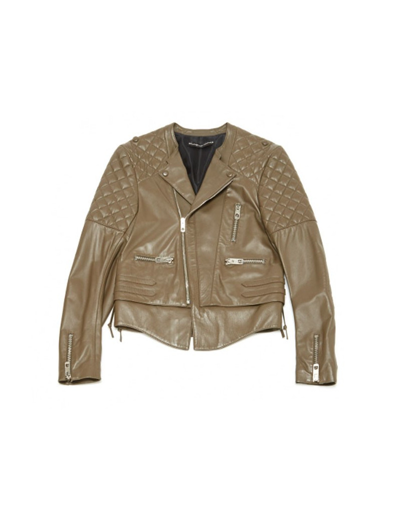BALENCIAGA 38FR perfecto jacket in taupe lamb leather