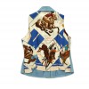 HERMES 40FR sleeveless jacket in sky blue suede and Hermès Cup Palm Beach printed silk back