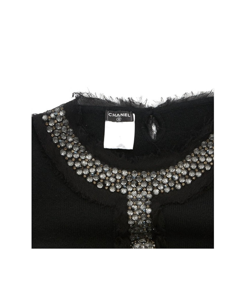 Pull CHANEL T 42 en cachemire noir et brillants swarovski