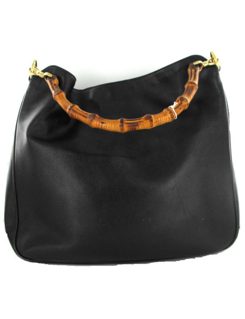 Sac GUCCI en cuir lisse noir et anse "bambou"