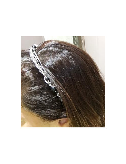 Serre-tête CHANEL "Paris-Venise" multi chaîne en argentées et dorées, perles noires et tête de lion