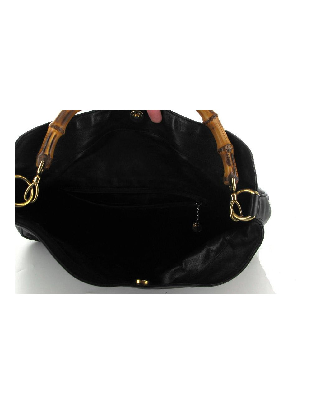 Sac GUCCI en cuir lisse noir et anse "bambou"
