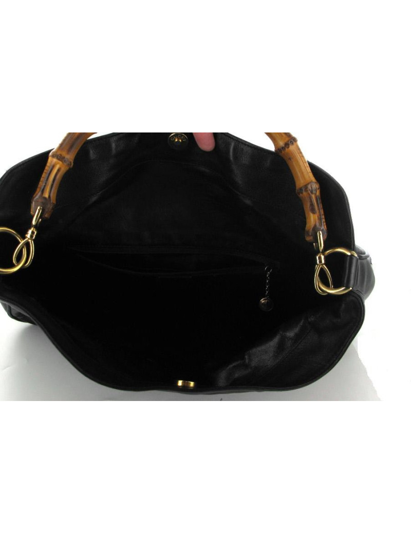 Sac GUCCI en cuir lisse noir et anse "bambou"