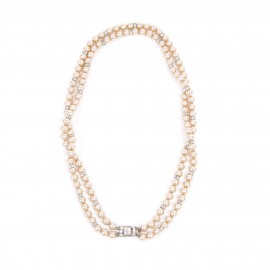Collier double rangs de perles nacrées et strass sans marque