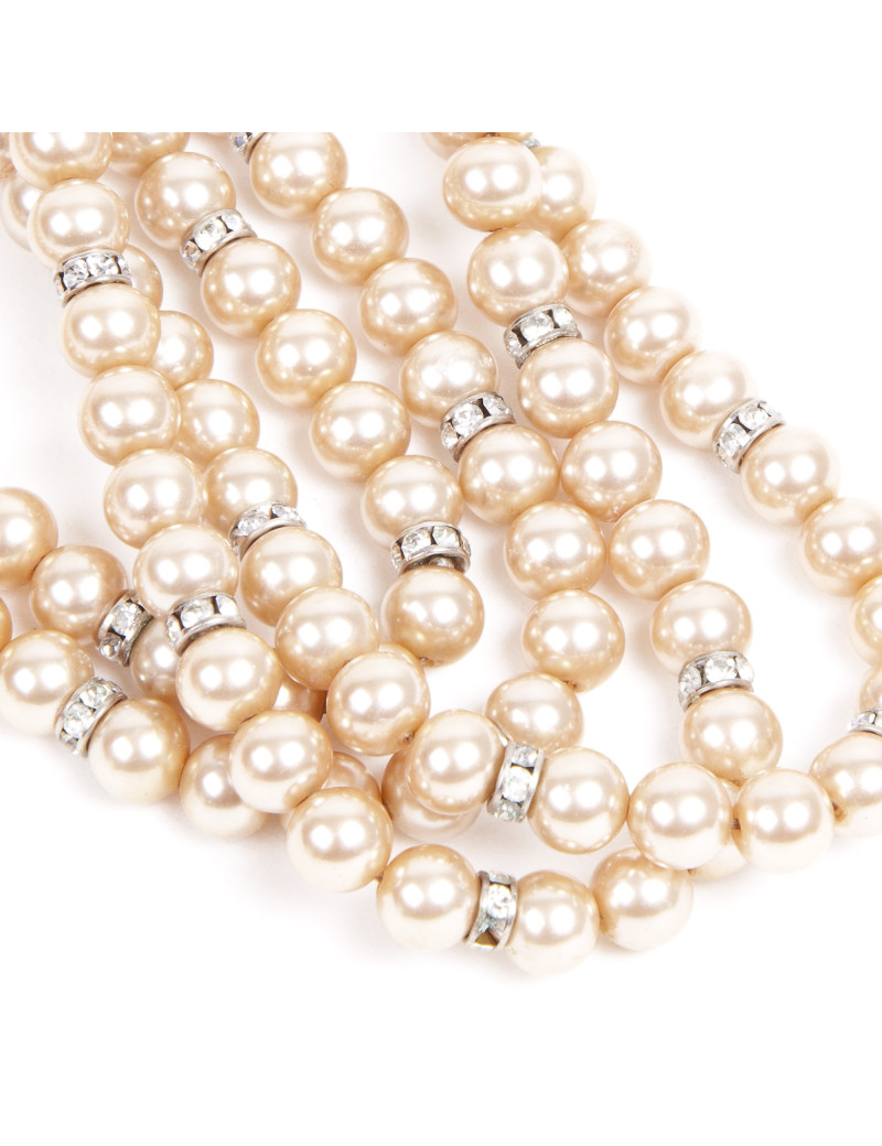 Collier double rangs de perles nacrées et strass sans marque