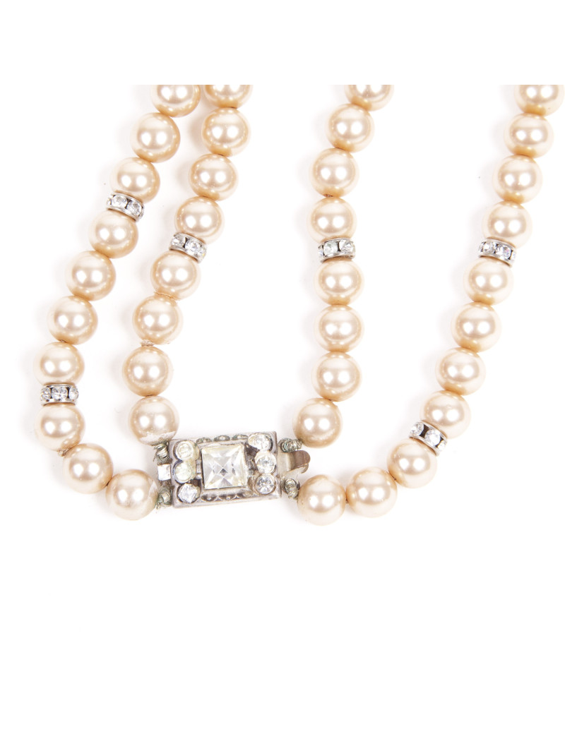 Collier double rangs de perles nacrées et strass sans marque