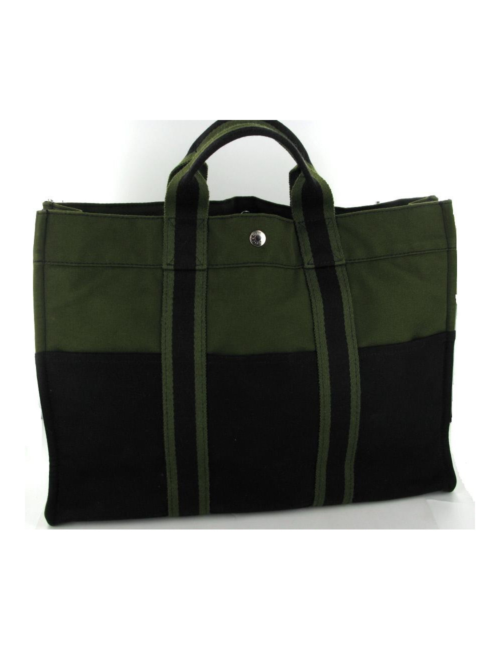 Sac HERMES en toile verte noire