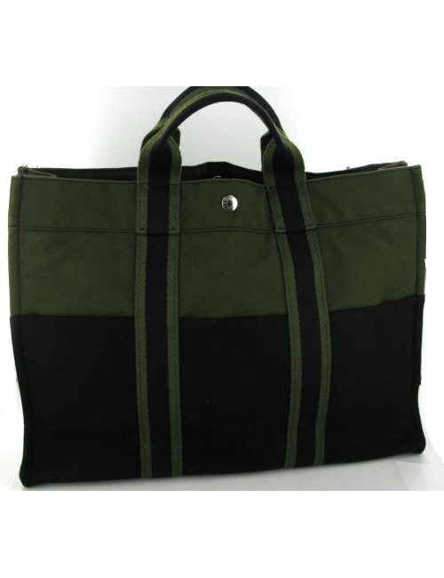 Sac HERMES en toile verte noire