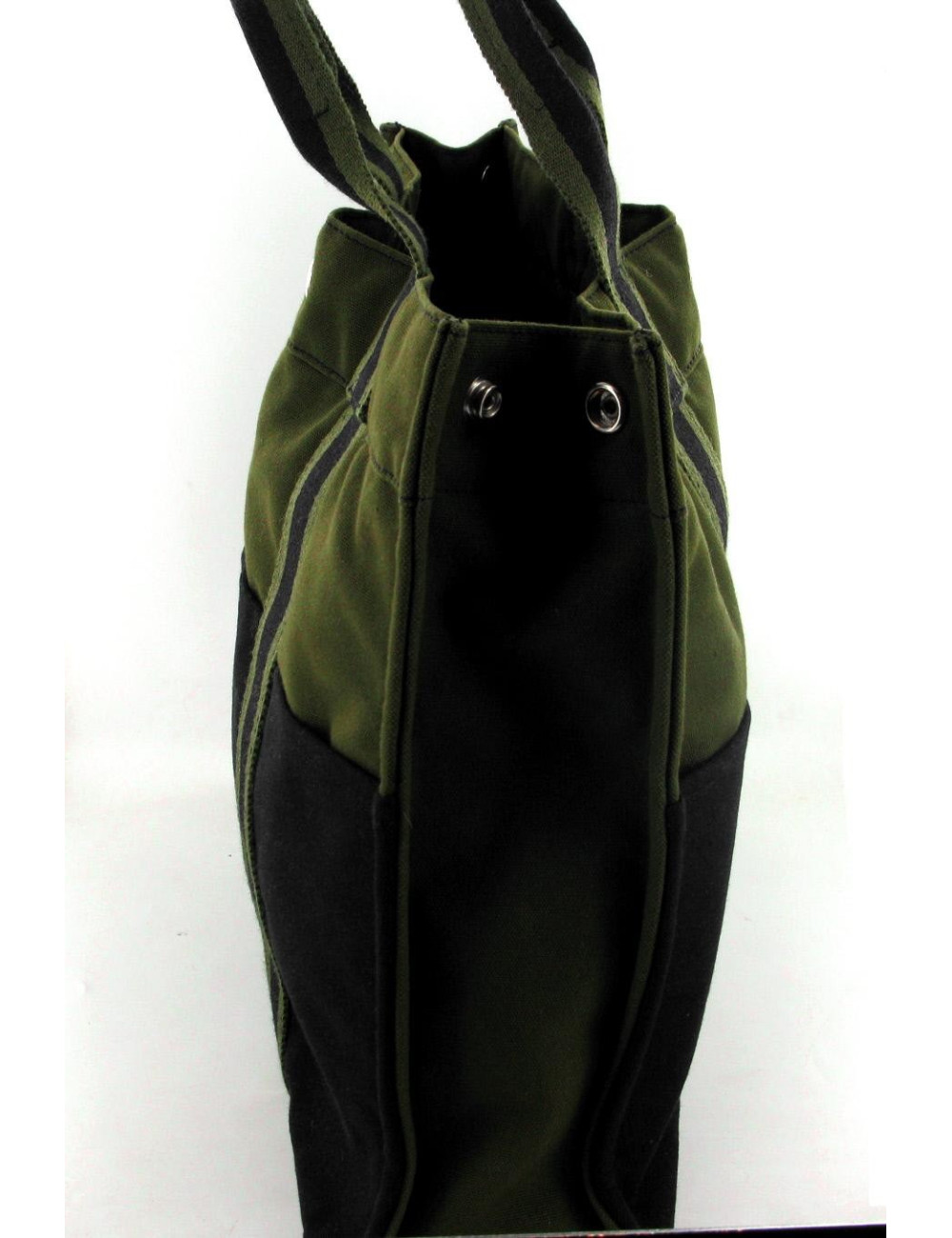 Sac HERMES en toile verte noire