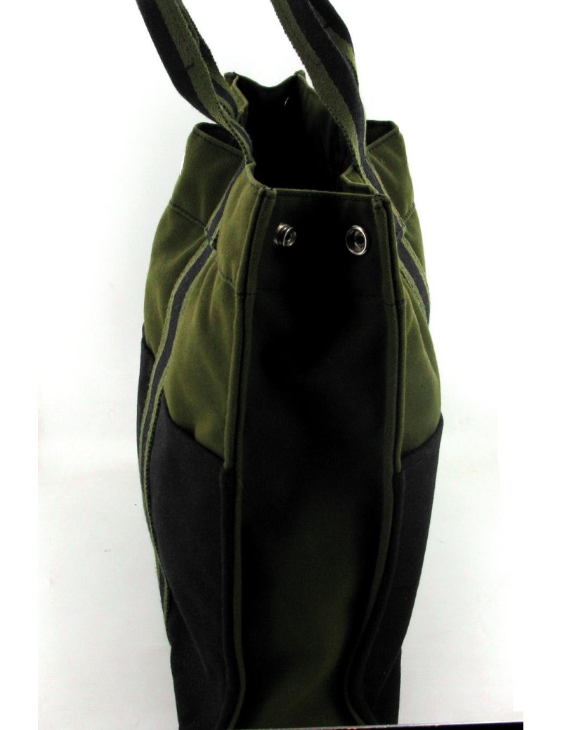 Sac HERMES en toile verte noire