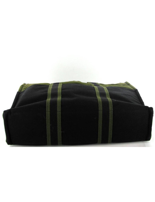Sac HERMES en toile verte noire