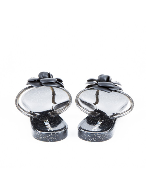 Sandales CHANEL T 40 gris et paillettes