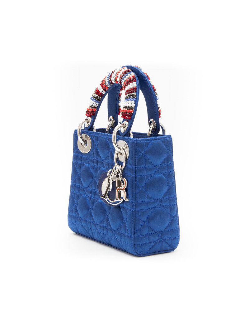 Sac Lady D CHRISTIAN DIOR bleu et perles sur les anses