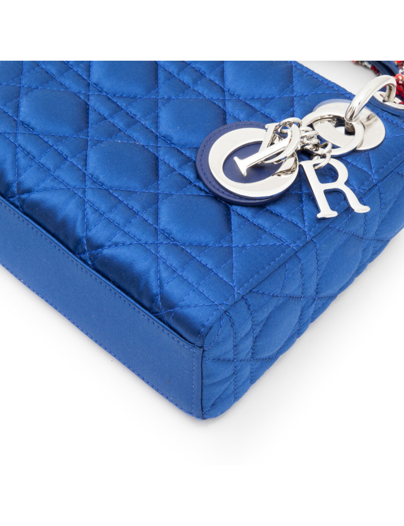 Sac Lady D CHRISTIAN DIOR bleu et perles sur les anses