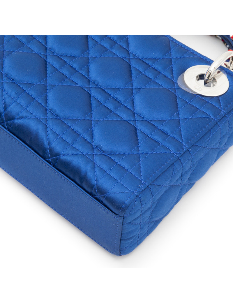 Sac Lady D CHRISTIAN DIOR bleu et perles sur les anses