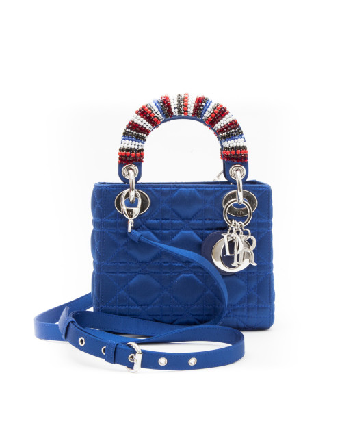 CHRISTIAN DIOR Lady D in electric blue satin silk with pearls on the handles