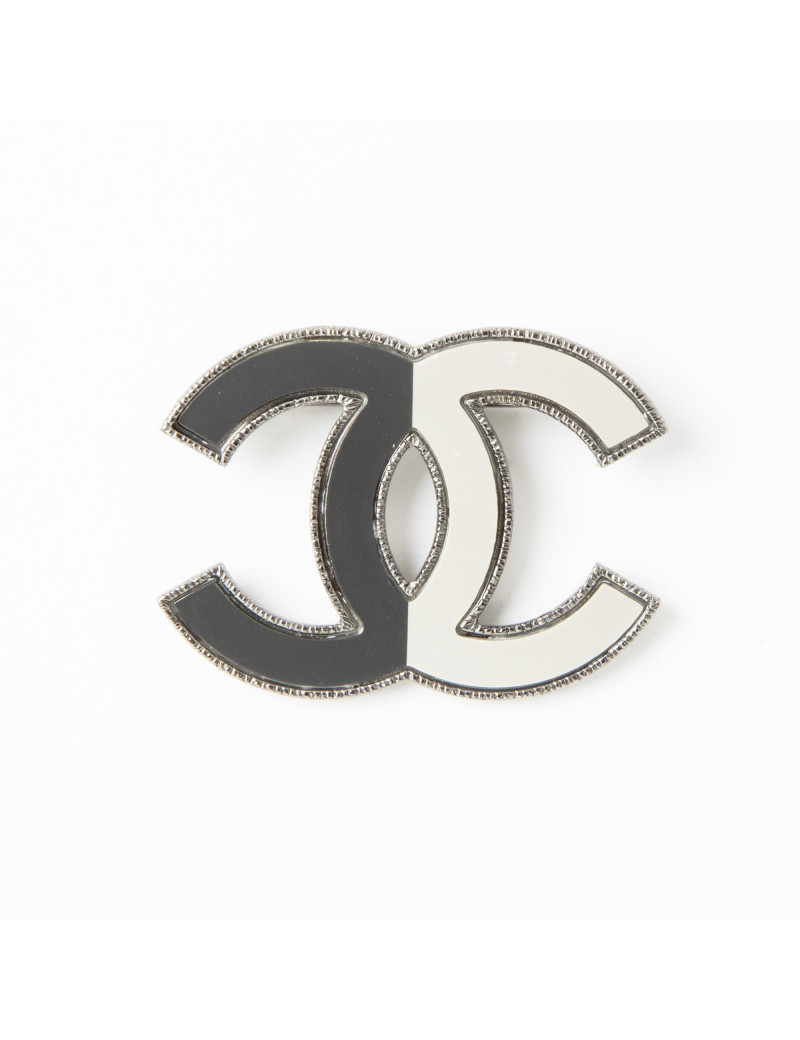 Broche CHANEL bicolore gris et beige