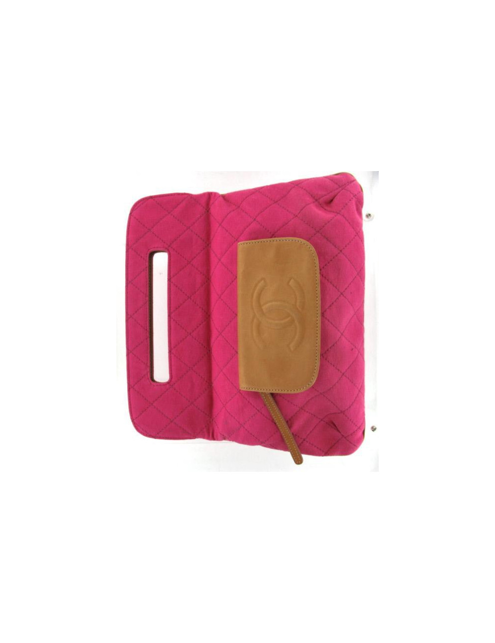 Pochette CHANEL en tissu rose et cuir gold