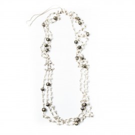 CHANEL Necklace Triple Rows Pearl Beads and Gold and Black Balls