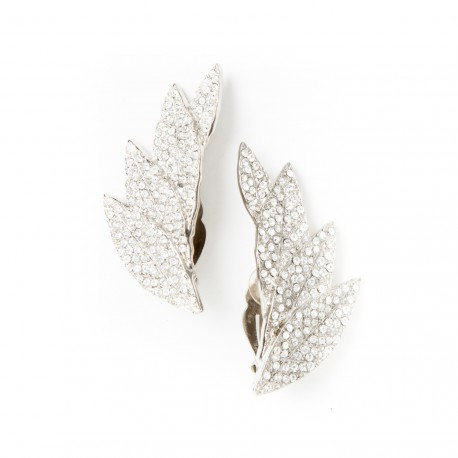 Boucles d'oreille clips AZZARO décor de feuilles pavées de strass