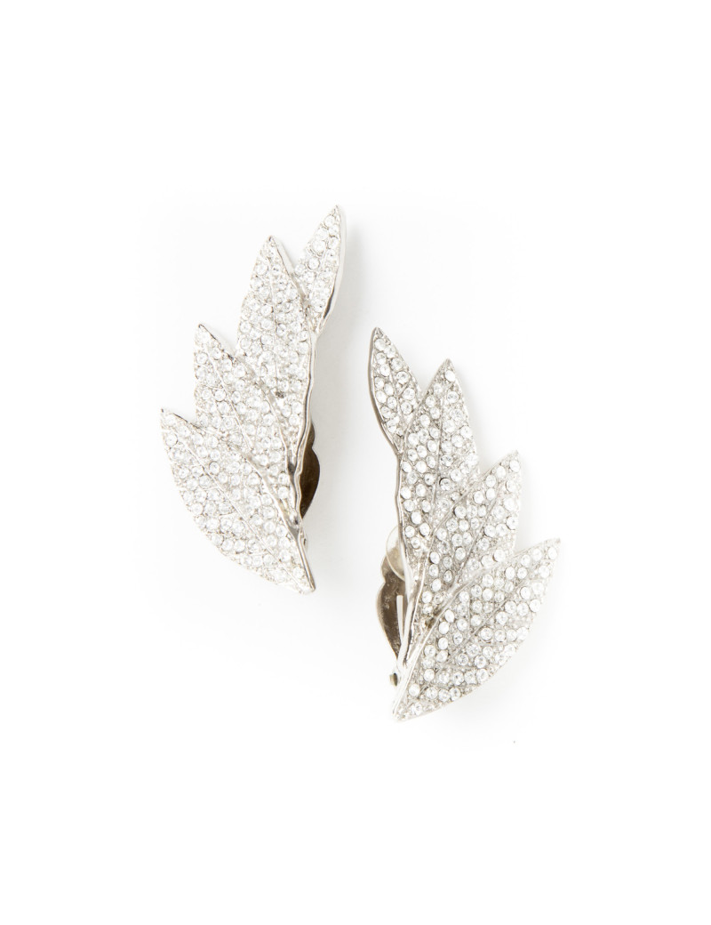 Boucles d'oreille clips AZZARO décor de feuilles pavées de strass