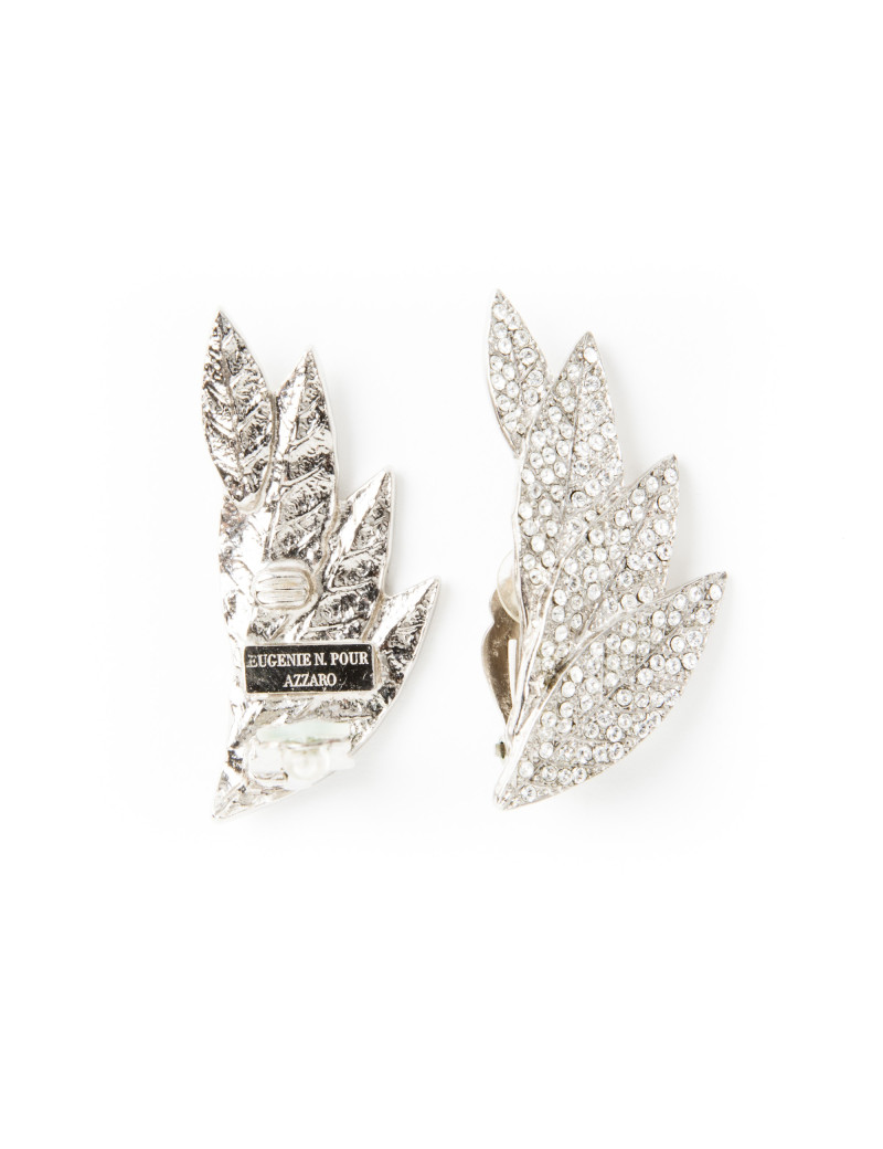 Boucles d'oreille clips AZZARO décor de feuilles pavées de strass