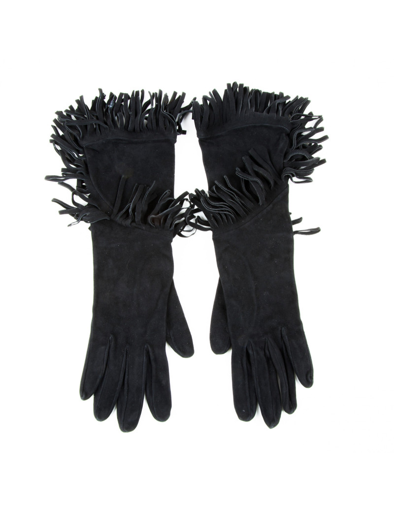 Gants aà franges HERMES en daim noir 