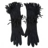 HERMES mid-length fringed gloves in black suede size 7.5EU