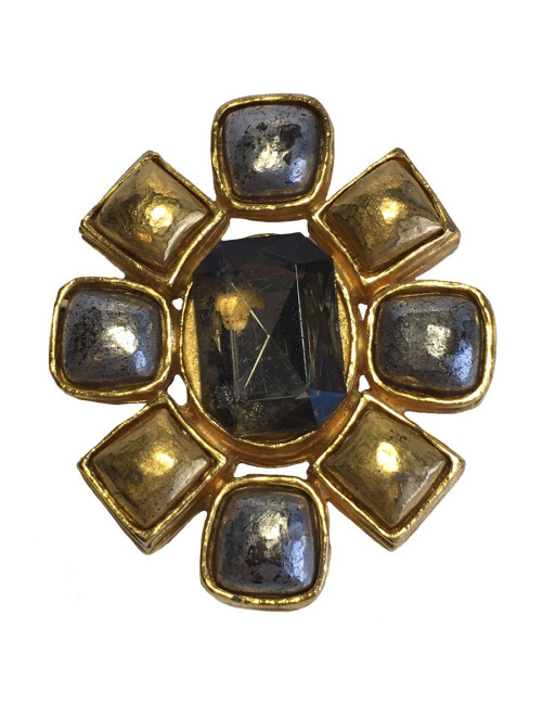 Broche CHANEL vintage en métal doré et argenté