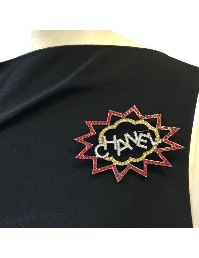 CHANEL brooch in ruthenium and colored rhinestones