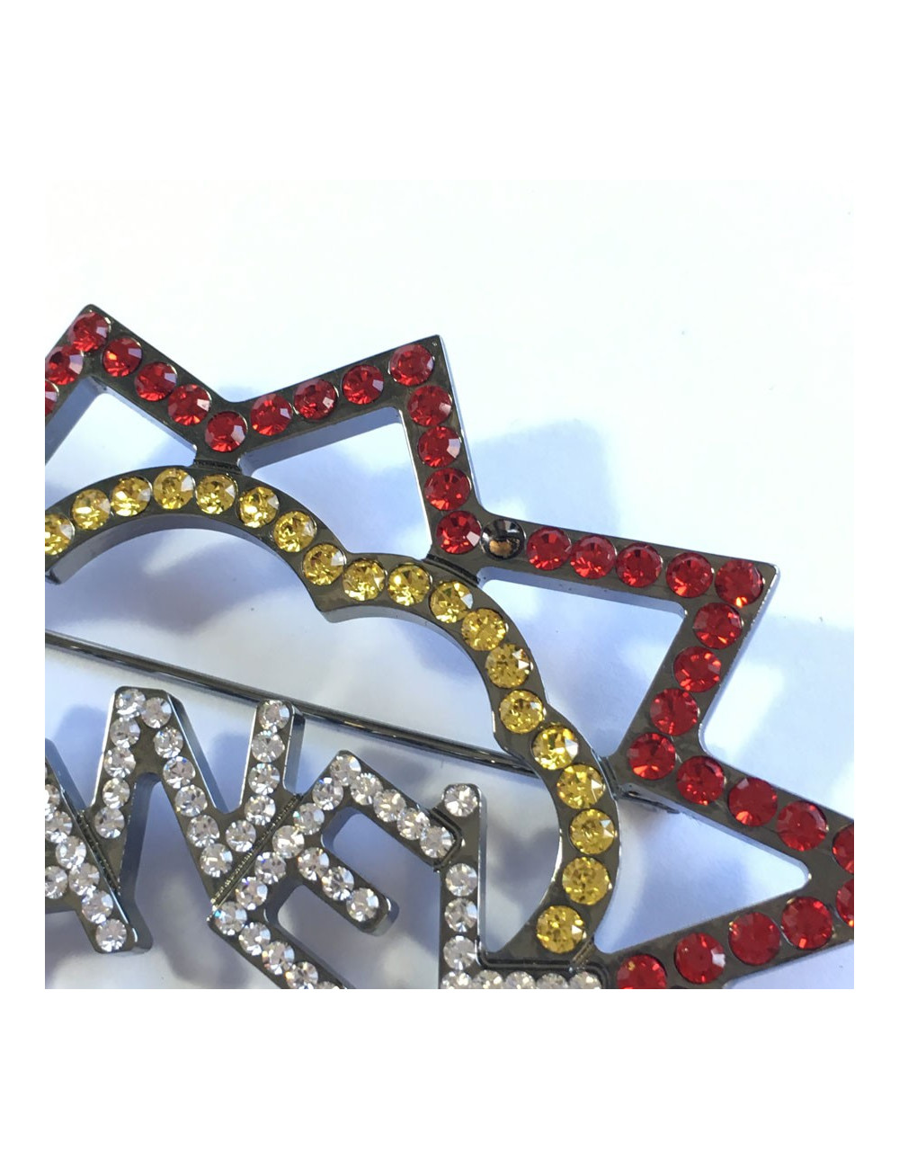 CHANEL brooch in ruthenium and colored rhinestones