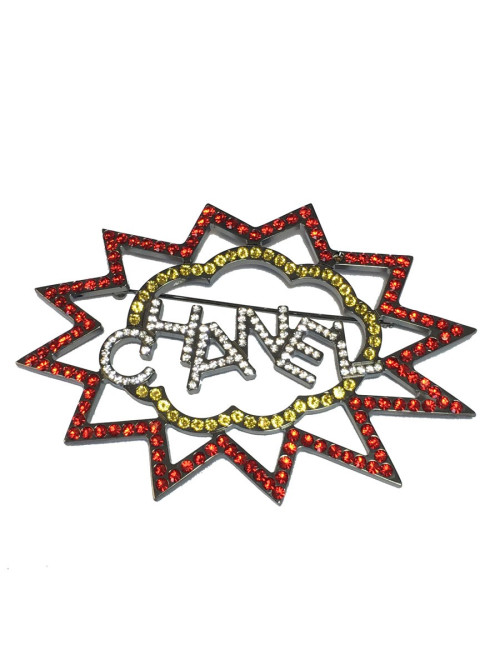 CHANEL brooch in ruthenium and colored rhinestones